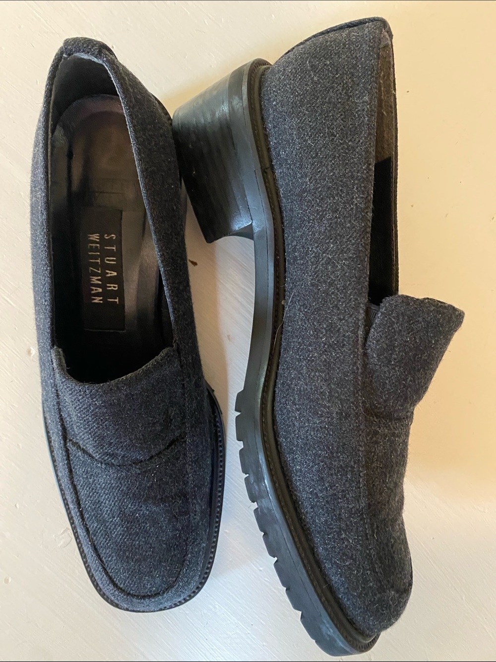 Stuart Weitzman Women’s Dark Charcoal Wool Loafers 7.5